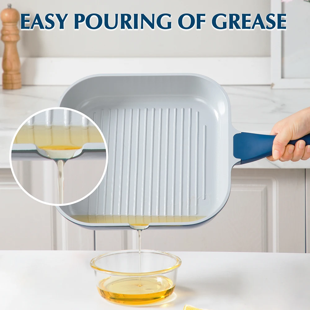 

Квадратная сковорода-гриль с антипригарным покрытием 9,5/11 дюймов с термостойкой ручкой, керамическая сковорода 9,5/11 дюймов для приготовления пищи на кухне