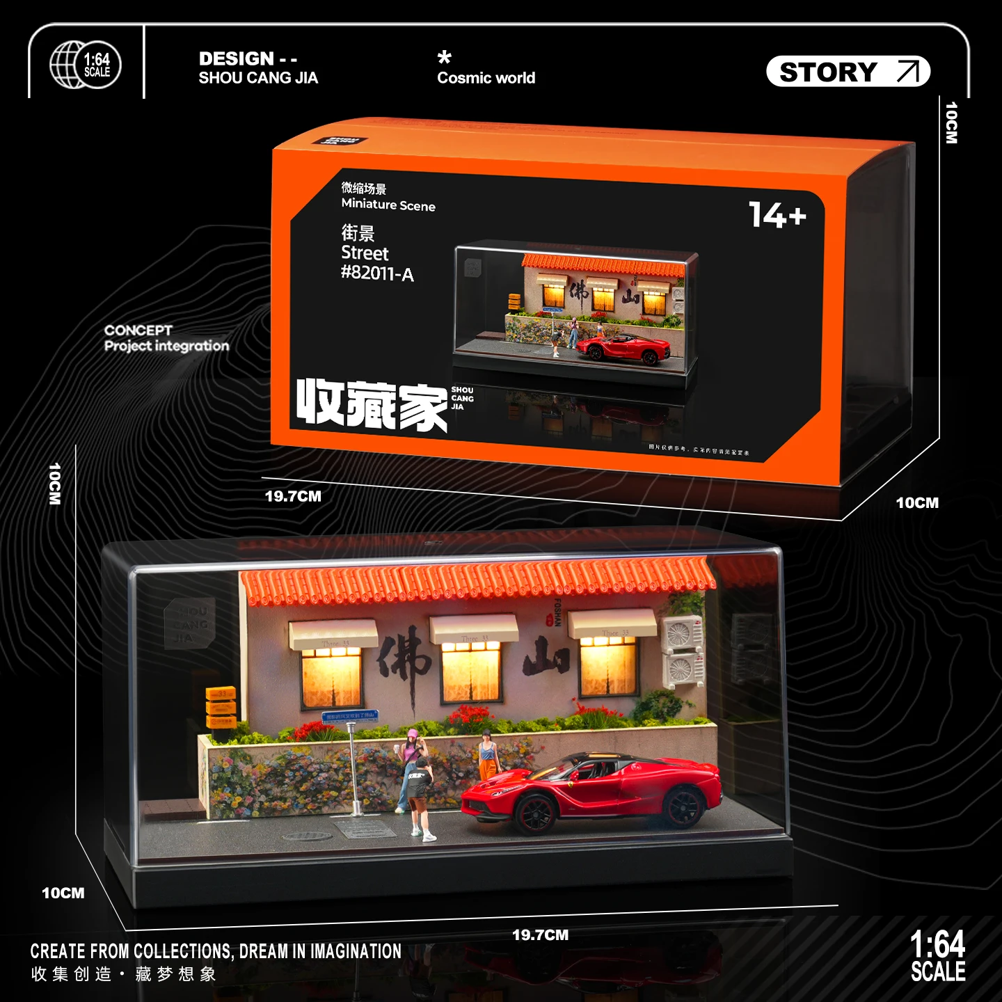 1/64 Model Parkeerscène Foshan Internet-Famous Muur met Verlichting DIY Diorama Model Decoratie (Auto's Niet Inbegrepen)
