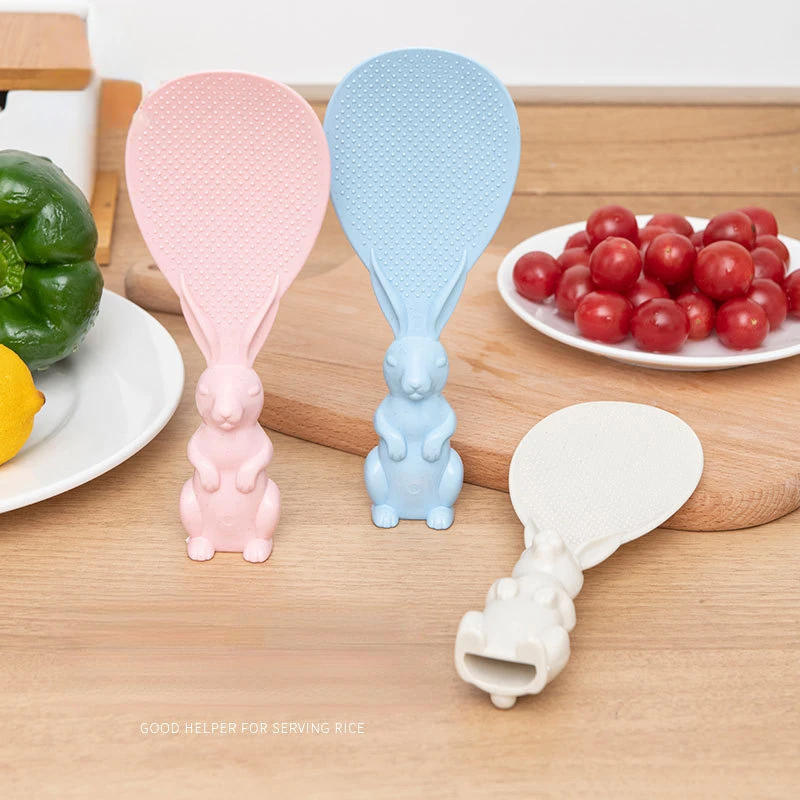 Non-stick rice spoon Vertical rice spoon Cute bunny cute kitchen tools Wheat Straw Rice Spoon Various Colors, rice spoon