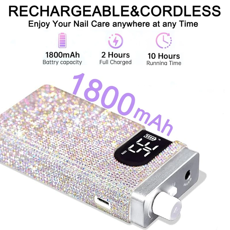 ABJI-taladro eléctrico inalámbrico para uñas, taladro acrílico portátil con pantalla HD de diamante recargable, 35000 RPM