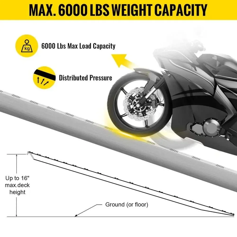 US 60 in. x 12 in. Aluminum Trailer Ramps 6000 lbs. Loading Cargo Ramp Total Beavertail Hook End for Truck, ATV (2-Piece)