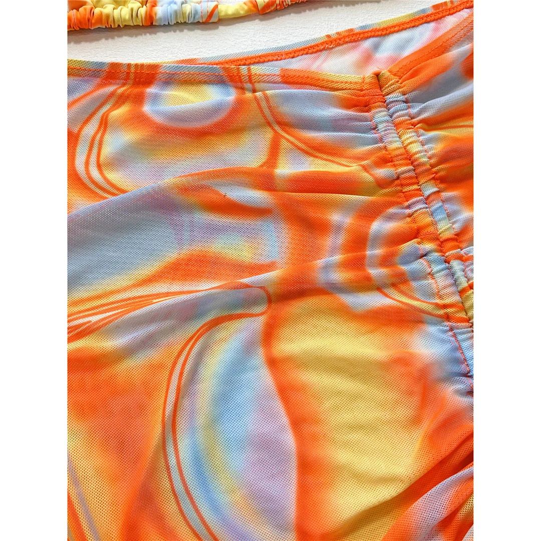 Mit Rock, Batikmuster, Neckholder, hoch geschnittenem Bikini, Damen-Badebekleidung, dreiteiliger Bikini-Set, Badeanzug, Badebekleidung, Schwimmbekleidung V4717 – Detail 17