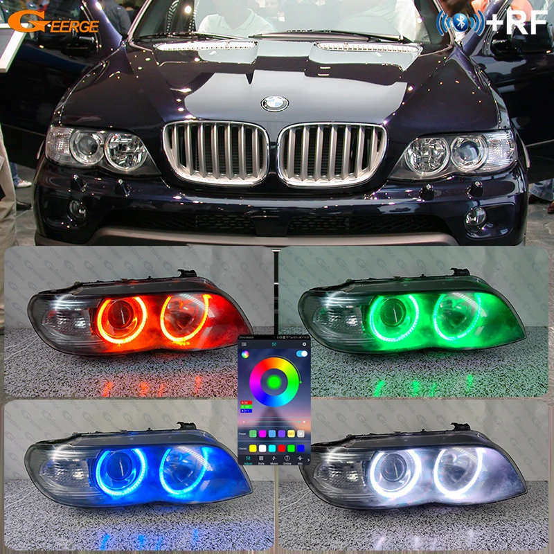 

For BMW X5 E53 2000 2001 2002 - 2004 2005 2006 Bluetooth App Ultra Bright Multi Color RGB LED Angel Eyes Kit Halo Rings