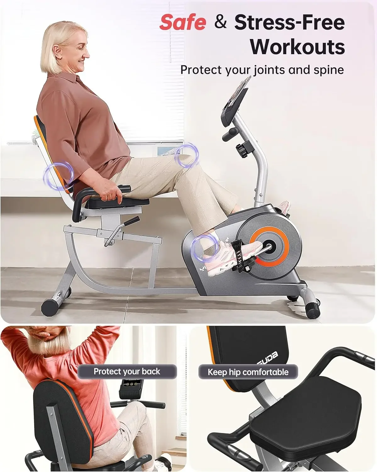 Recumbent Exercise Bike for Adults Seniors with Quick Adjust Seat, 350LB Capacity & 16-level Resistance