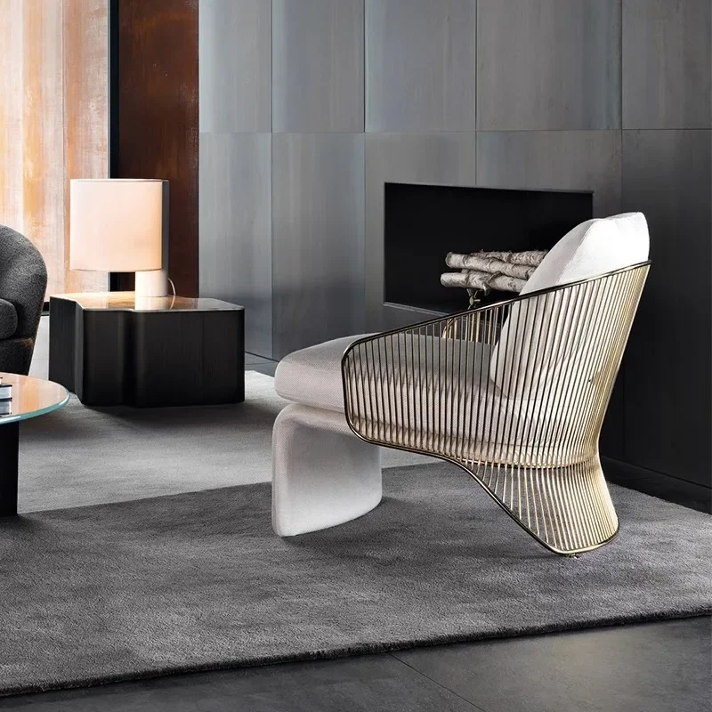Modern single sofa negotiation reception chair stainless steel fabric leisure seat