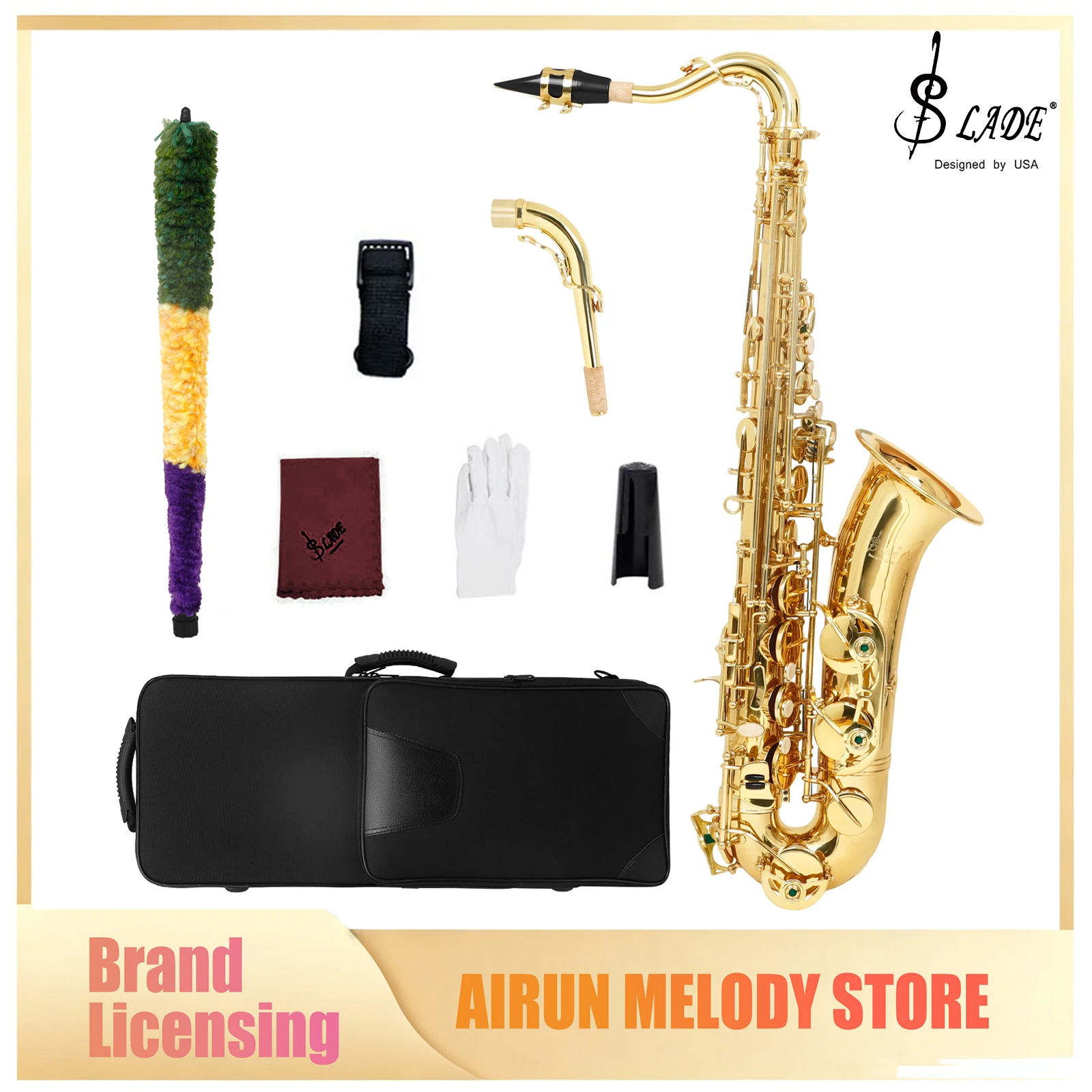 SLADE C Key Alto Saxophone Lacquered Gold Brass Body White Shell Keys Sax Necks Accessories for Saxophone Performance Practice