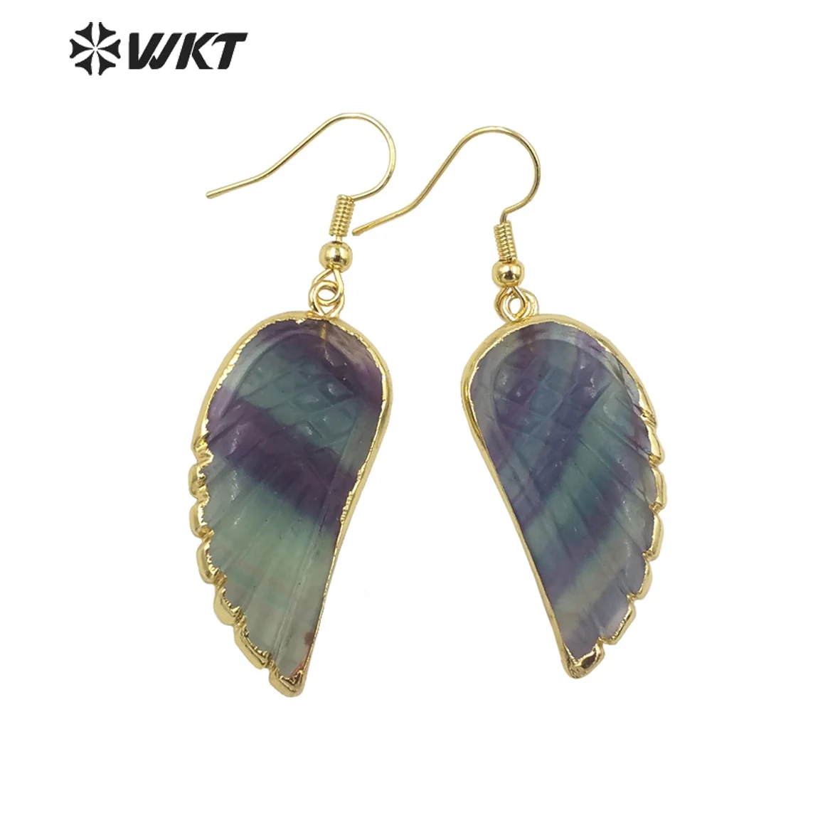 

WT-E738 New Wholesale Unique Feather Labradorite Stone Hook Long Earring For Women Sweater Or Dating Simple Accessories