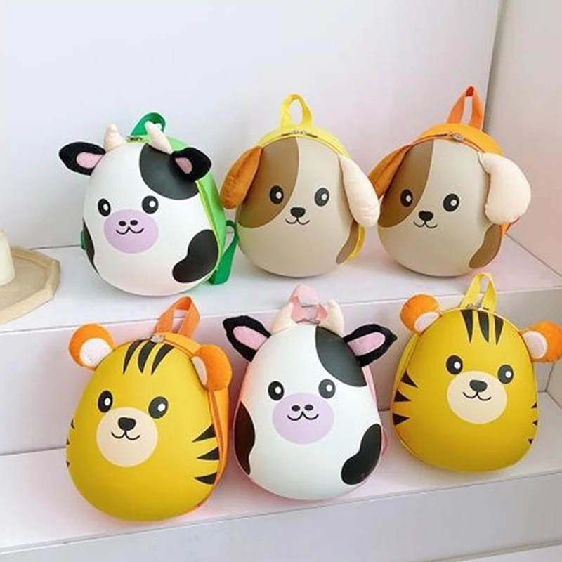 Mochila animal super bonito dos desenhos animados para crianças, mochila infantil para macho e fêmea bebê, nova moda, casca de ovo