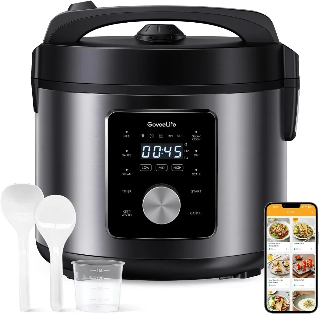 

GoveeLife Smart Rice Cooker, 6-in-1 Multi-Cooker, Slow Cooker, Yogurt Maker, Saute Pan, Steamer, Food Warmer, 1000W, 10-Cup