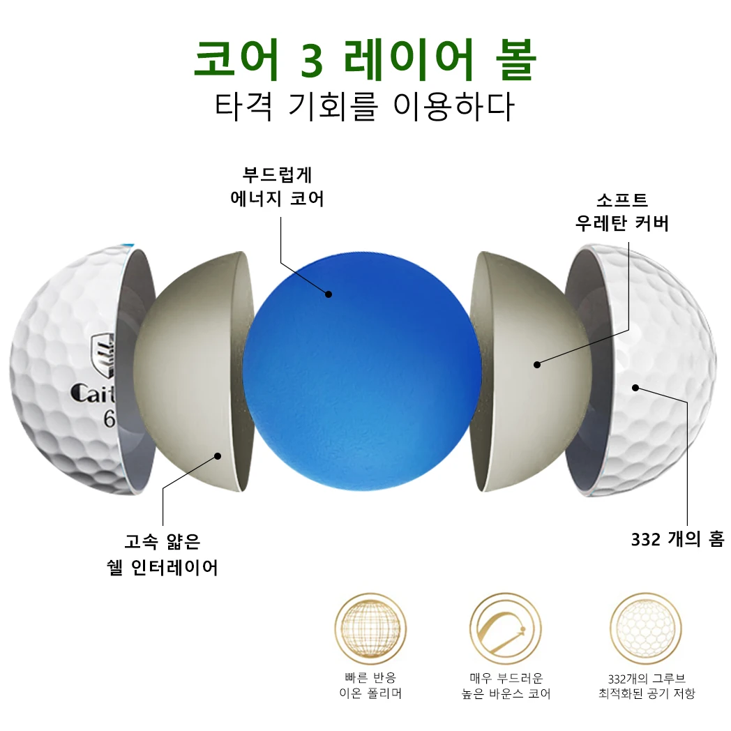 Caiton 50pcs 3-Layer Golf Balls - 332 Dimple, Max Distance, Spin Control, Durable, Accurate - Ideal for Training & Play