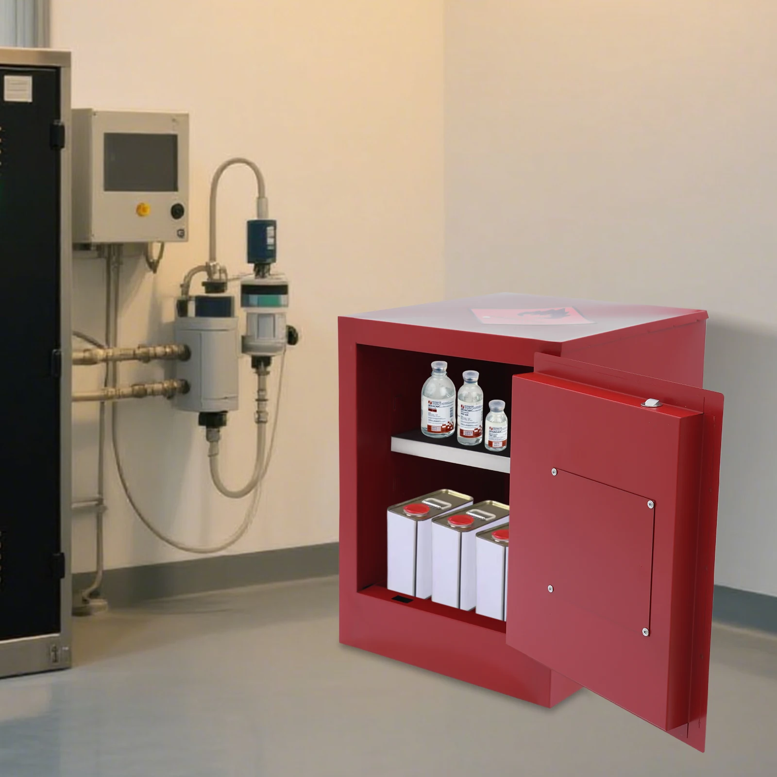 Красный прямоугольный шкаф для хранения легковоспламеняющейся жидкости (регулируемый и прочный) — полностью сварная стальная конструкция и заклепки