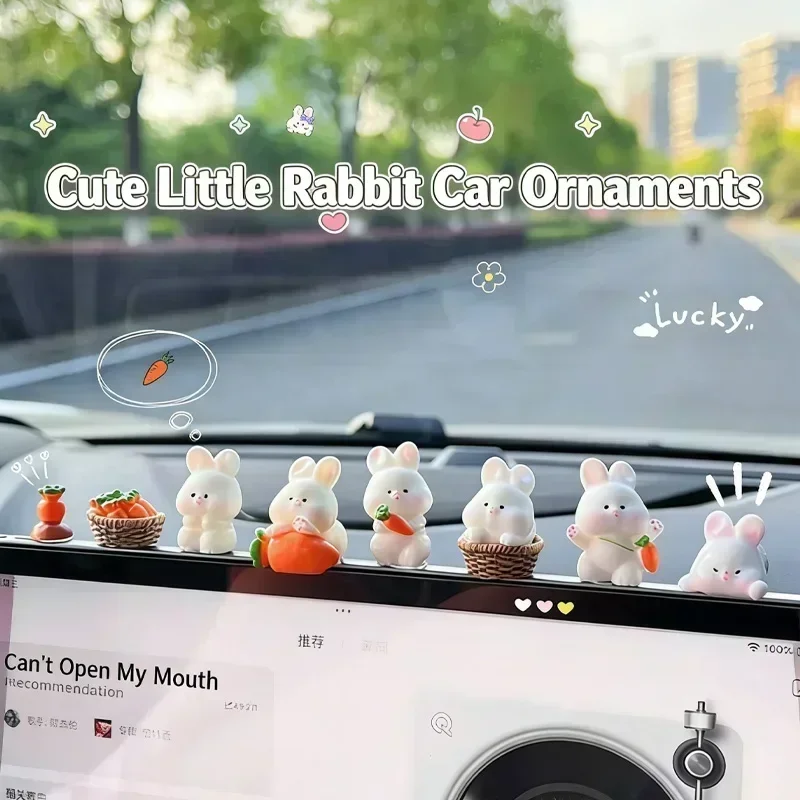 Car Dashboard Accessories Fun Animal Cute Mini Rabbit Car Rear View Mirror Decor Interior Ornaments Fairy Garden Home Car Gifts