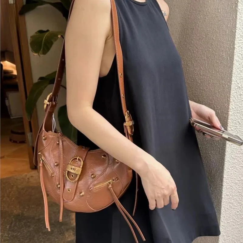 JIAERDI Y2k Grunge Brown Underarm Bag Women High Street Hot Girls Zipper Messenger Bag Ladies Retro Casual Crossbody Bags Female