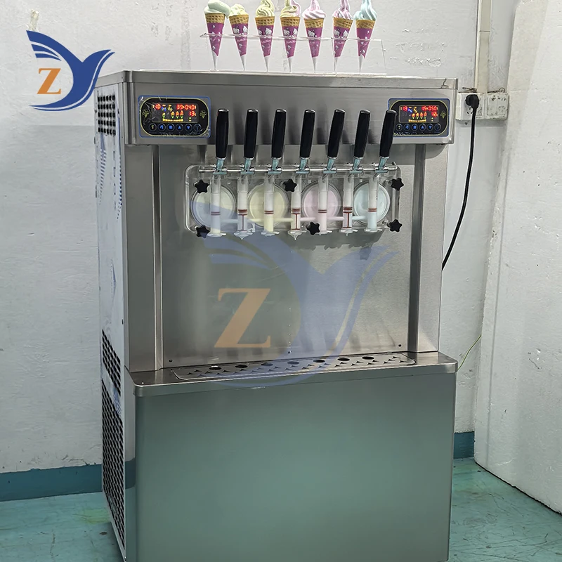 

Ice Cream Machine ZY-370 Soft Maker Seven Flavors Commercial Vertical Automatic Stainless Steel Large Capacity Dessert Snacks