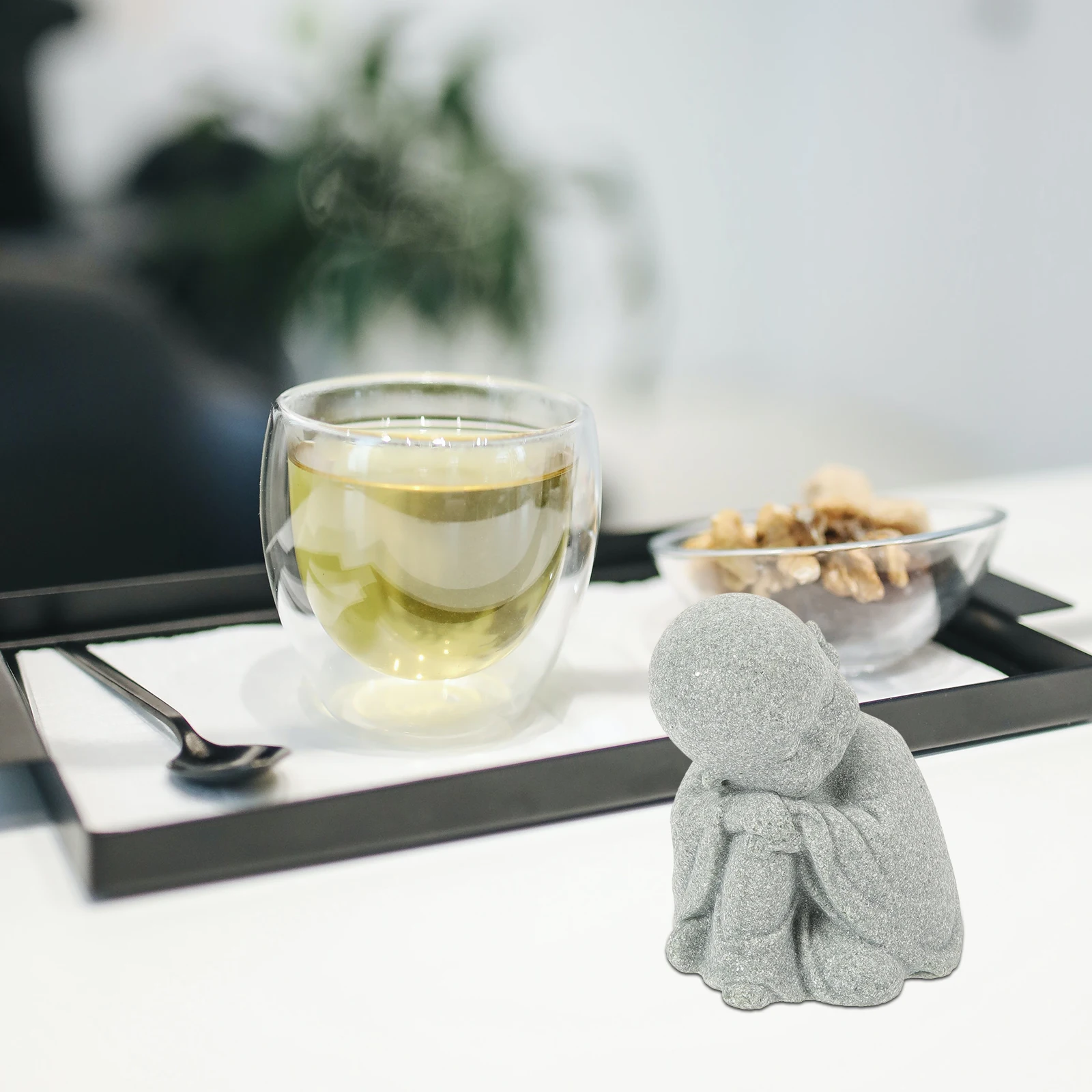 

Small Buddha Statue Sandstone Material Zen Monk Ornament Table Decoration Mini Monk Sculpture Garden Small Statue for Relaxation