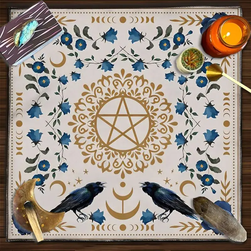 VIKAMA Tarot Cloth Pentagram Crows Tablecloth Divination Card Reading Mat Occult Witchcraft Altar Cover Mystic