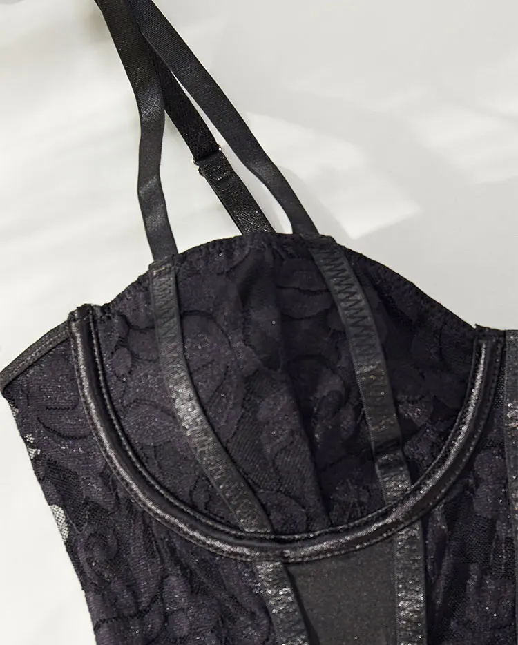 Ropa interior Sexy para mujer, corsé elástico con espalda descubierta, Body de encaje gótico con cuello en V, corpiño para mujer, lencería con tirantes por encima del busto transpirable