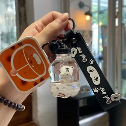 Liquid Oil Fat Tiger Quicksand Keychain Cute Soda Bottle Floating Peal Keyring