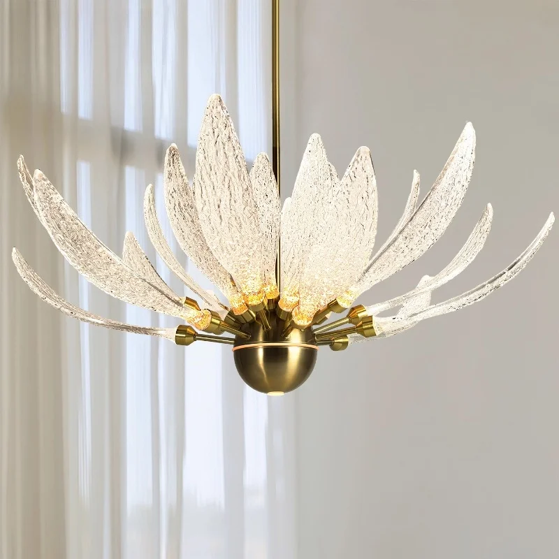 Acrylic Flower Pendant Light for Bedroom Living Room Adjustable High Metal Hanger Rod Pendant Lamp Dining Room Decor Fixture
