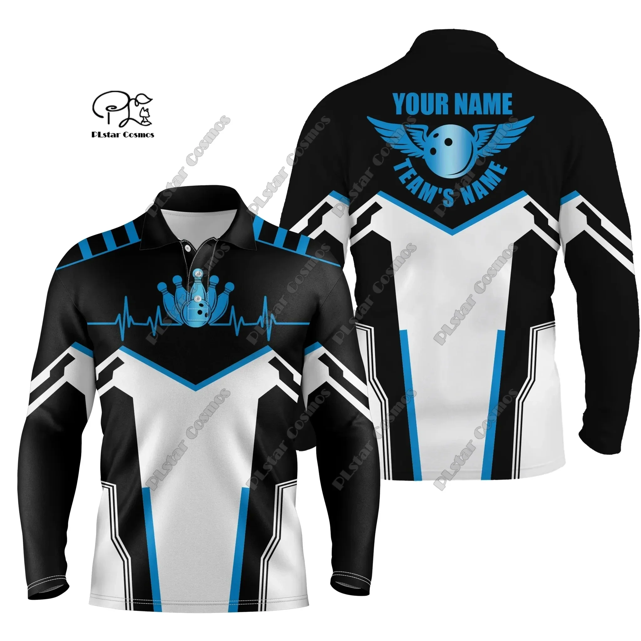 New Colorful Flame Crash Bowling Polo Shirt Custom name Men's and Women's Bowling Jersey 3D Printed Long Sleeve Polo Shirt X-6