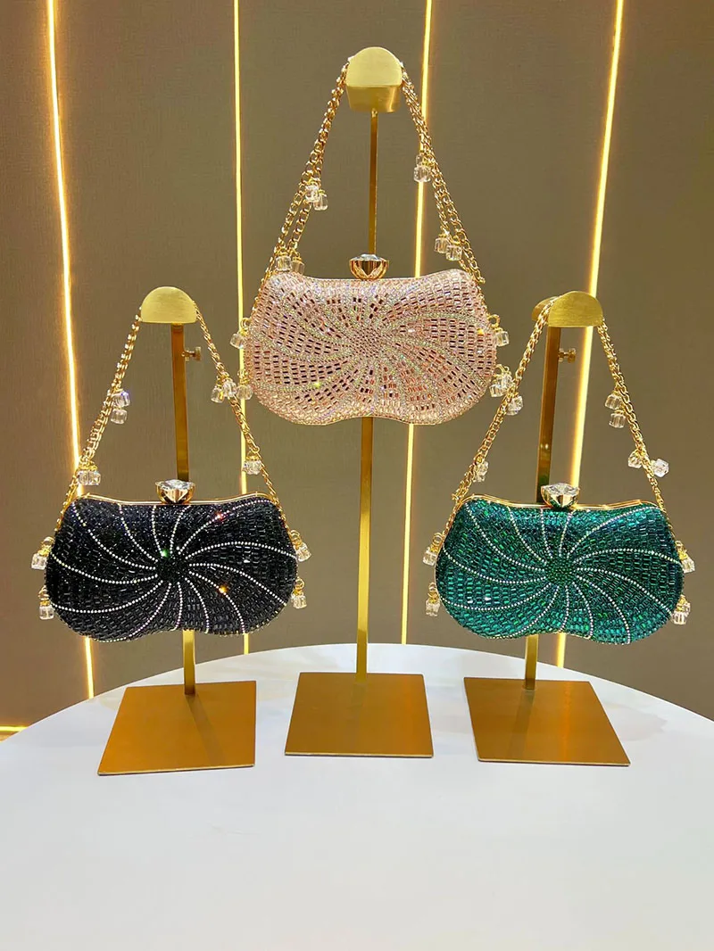 Diamond Wedding Bridal Evening Bag Luxury Shining Sequin Clutch Bag for Women Dinner Party Banquet Handbags with Chain