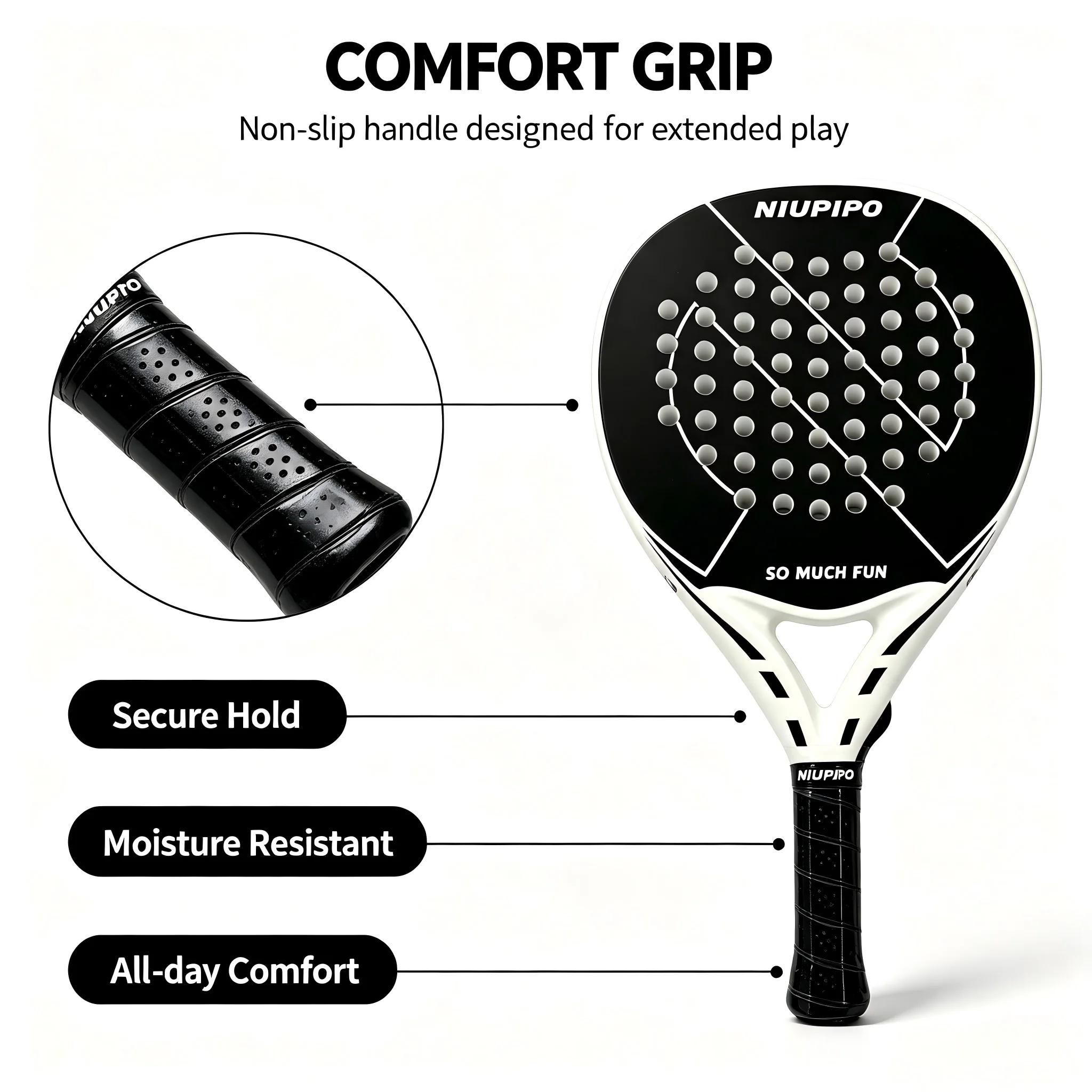 Raket Tenis Padel NIUPIPO Hita - Racket Vibration Dampener ulasan dan harga
