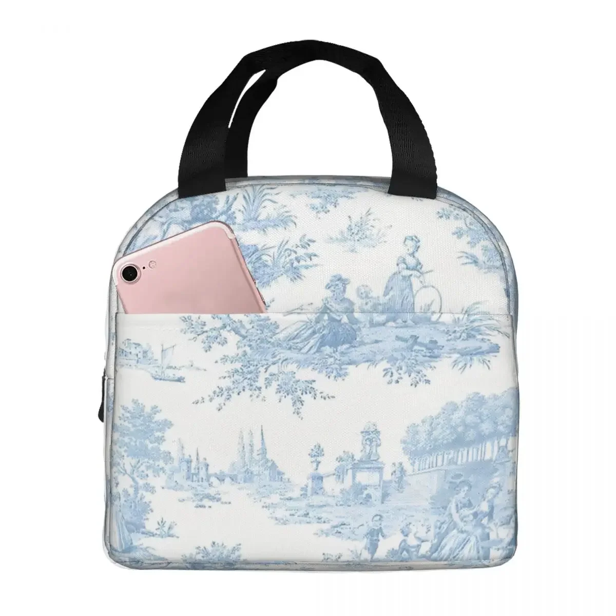 Blue Classic French Landscape Insulated Lunch Bags Cooler Bag Meal Container Toile De Jouy Portable Tote Lunch Box Food Handbags