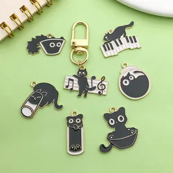 10pcs Enamel Musical Cartoon Black Cat Charms Alloy Metal Animal Pendants for DIY Bracelet Necklace Jewelry Making Accessories