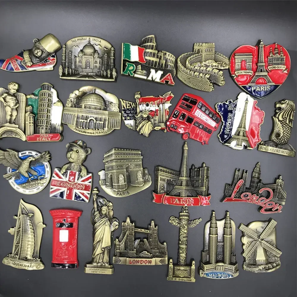 Home Decor Fridge Magnet Refrigerator Metal USA Alaska York Paris Italy London Post Office UK Dubai Belgium Israel Stereo