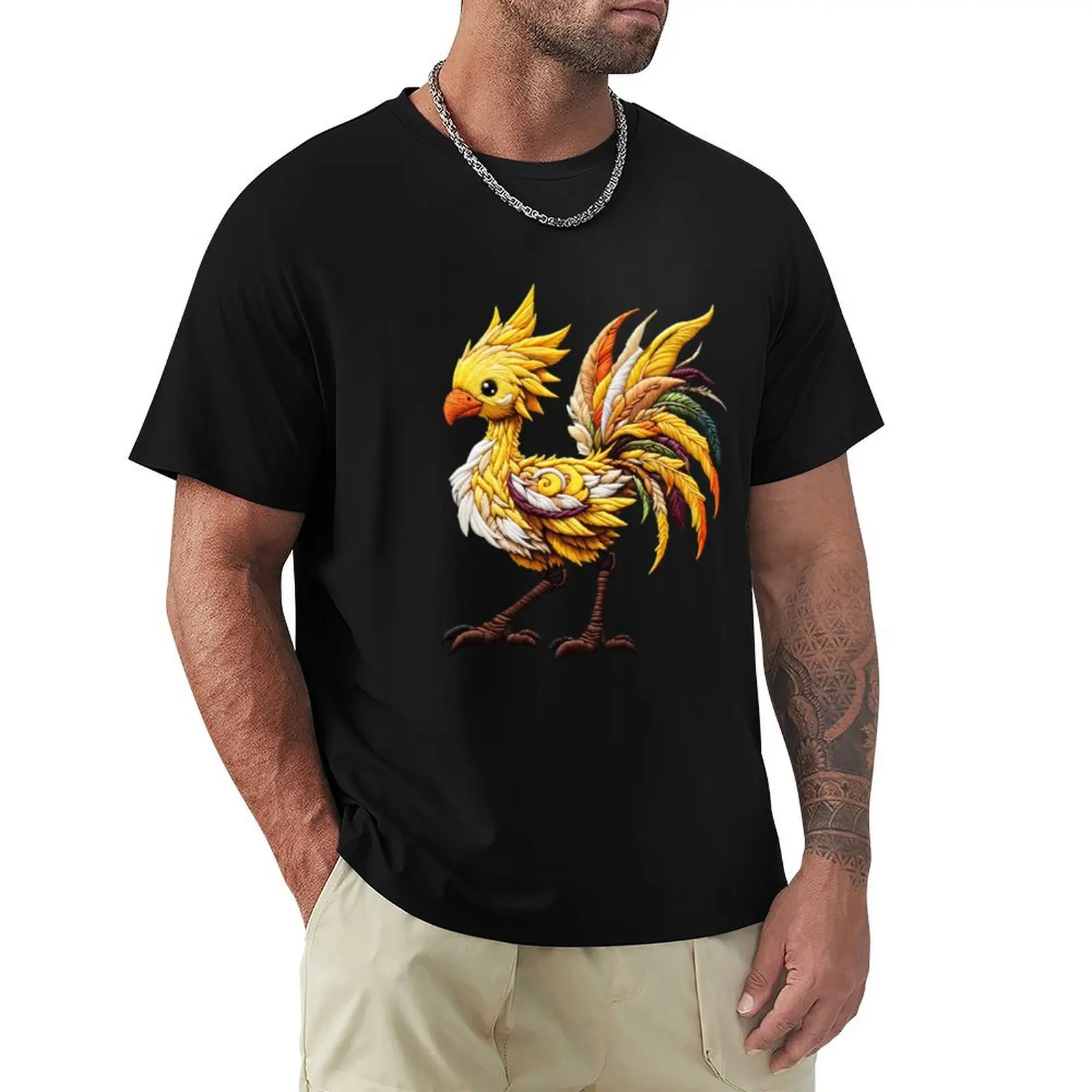 Embroidered Chocobo T-Shirt Casual Basic Short Sleeve T-Shirt