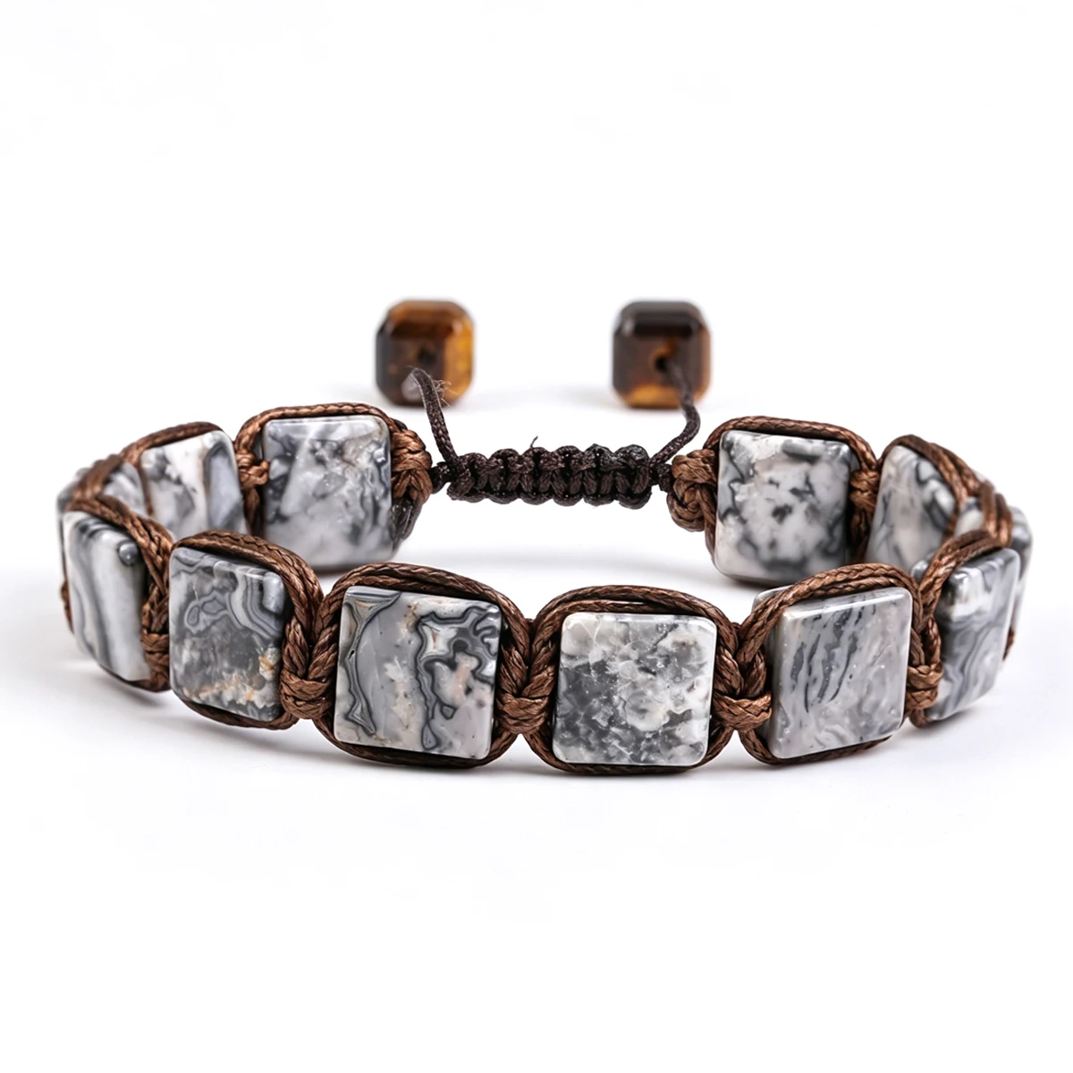 Herren-Armband aus Natürlichen Edelsteinen: Energiestein Tigerauge, Obsidian, Gelber Kristall, Handgefertigter Männerschmuck als Geschenk – Detail 15