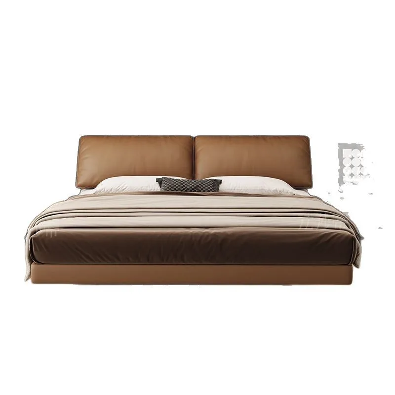 

Suspended Italian minimalist leather bed, master bedroom light luxury soft bag modern minimalist bed