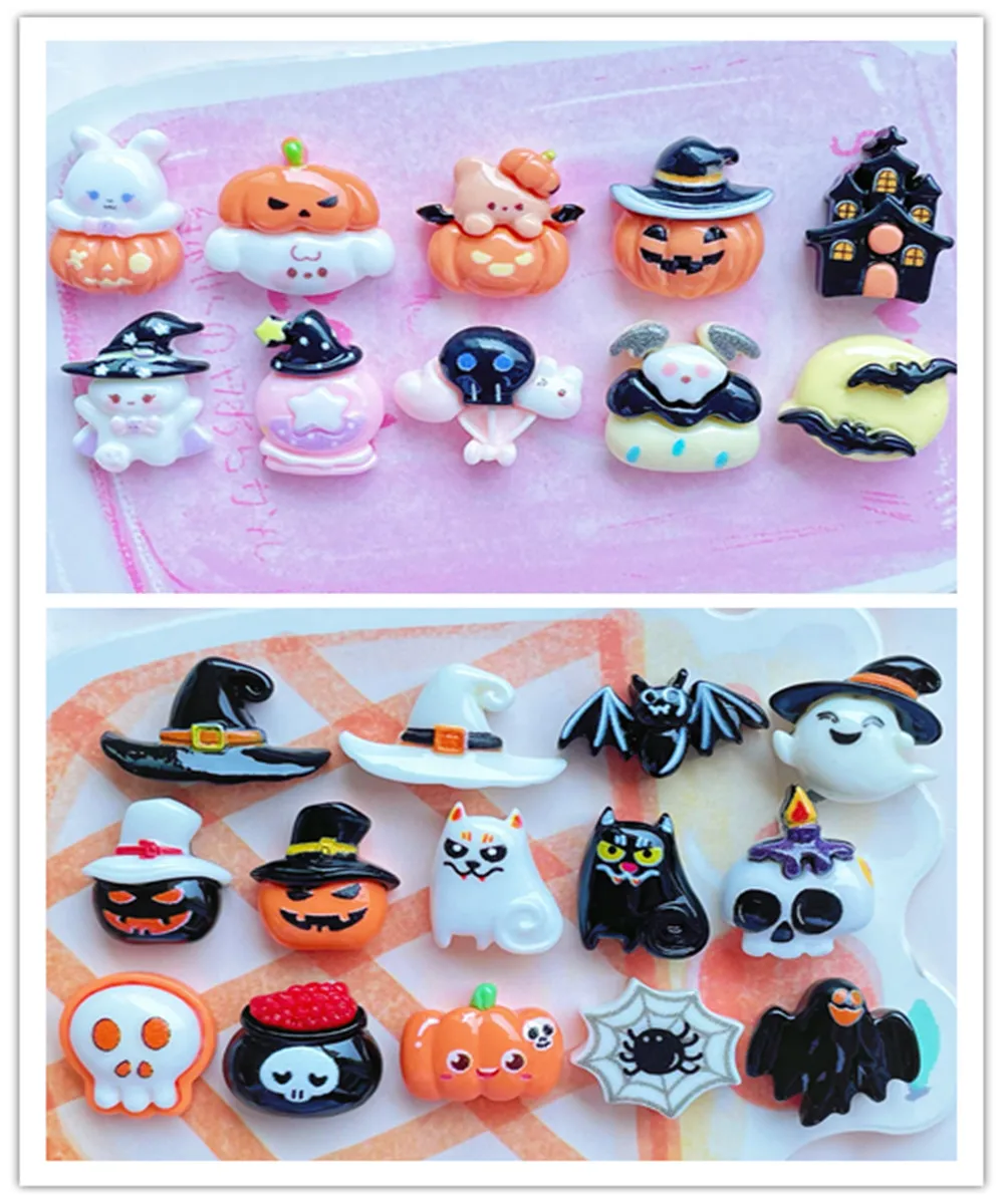 Kawaii resina cabochão para scrapbook, scrapbook acessórios, flatback, subsize, série halloween, novo, 200pcs