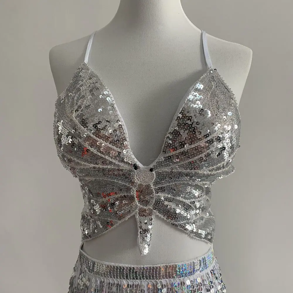 Sexy Backless Bandage Sparkly Sequin Crop Top for Women Fashion Dance Vest Carnival Costume Bra Belly Outfits Sequin Bras - view 2