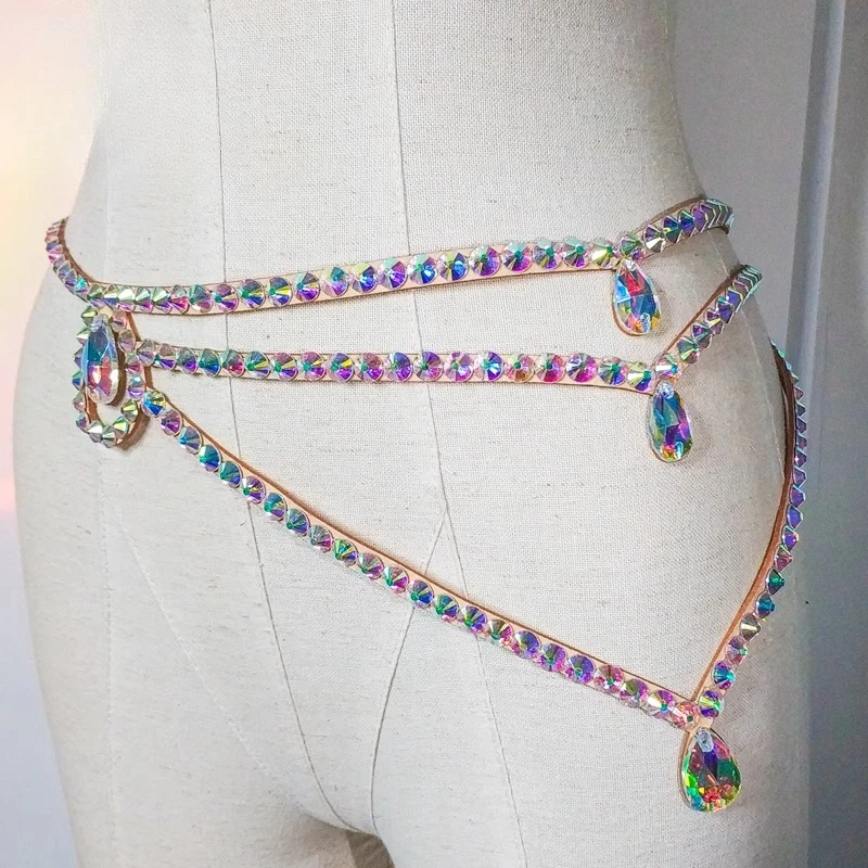 カスタマイズされたベリーダンスウエストチェーン多層ヘビーデューティウォータードロップダイヤモンドチェーンダンスパフォーマンス感動アクセサリー