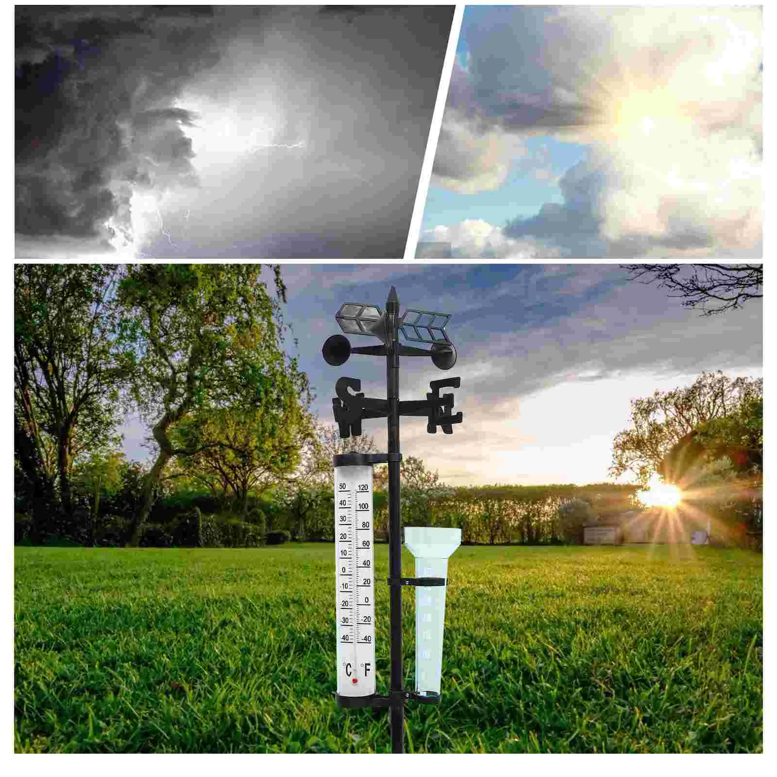 3 In Weather Station with Rain Gauge and Wind Speed Outdoor Stake Vane Thermometer Direction Multifunction