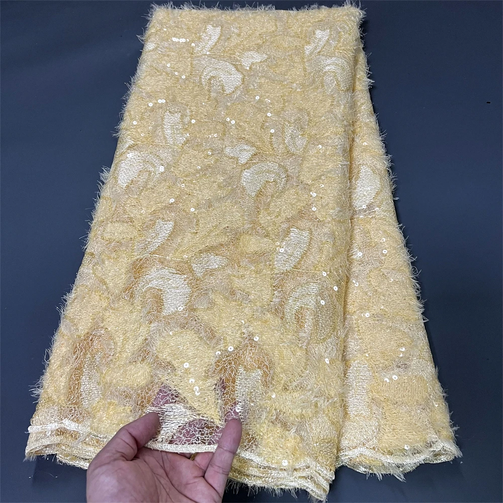 

2023High Quality African Nigerian Lace Fabric Embroidery Tulle Pure Wedding Party Dress Guipure SequinsFor Net Cloth 5yard