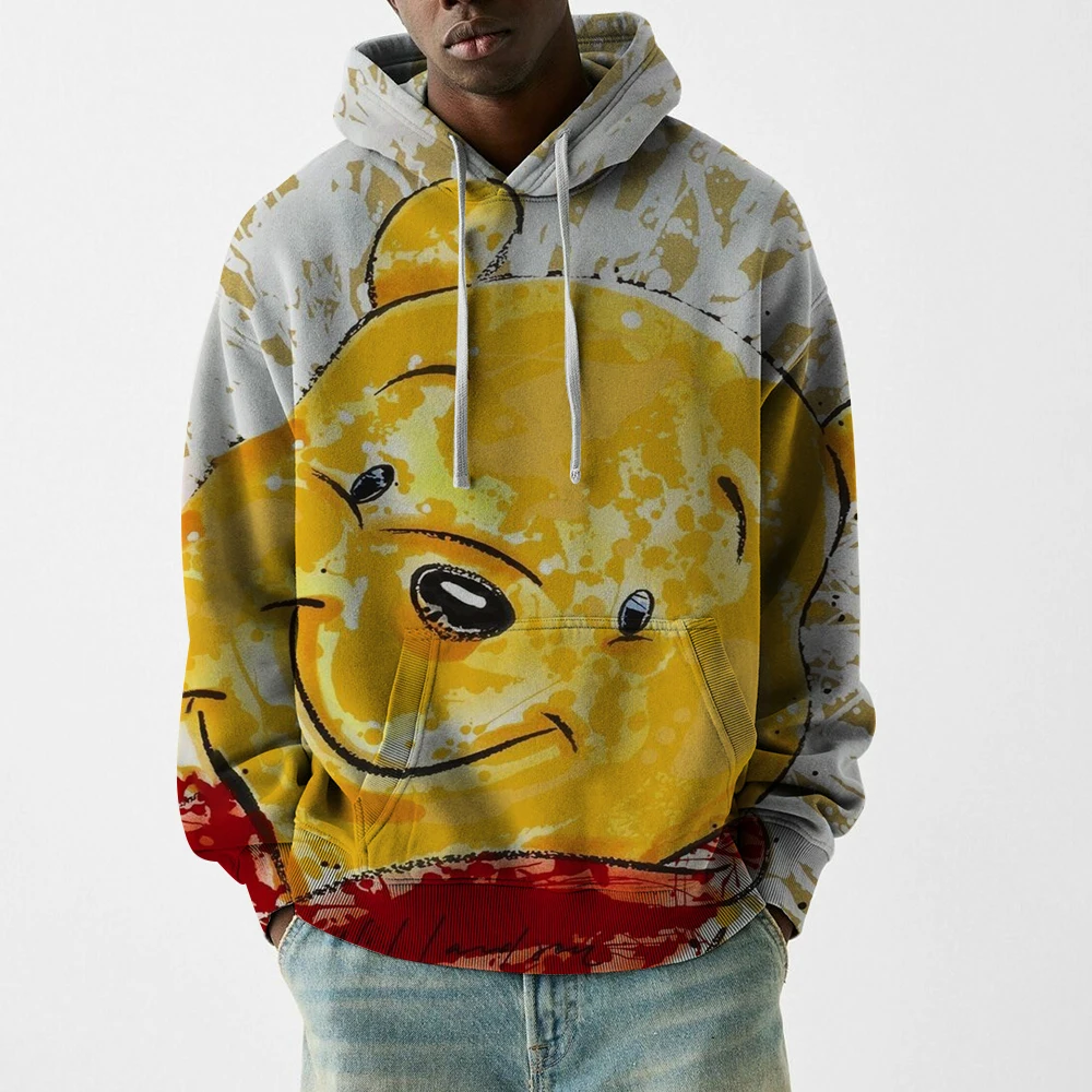 Sudadera con capucha con estampado 3D de Winnie the Pooh Vintage para hombre, ropa de calle de moda, sudadera informal de gran tamaño, estilo callejero cómodo