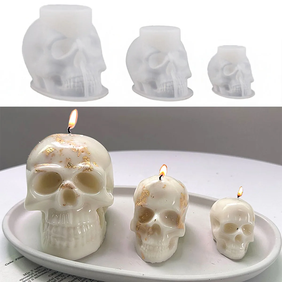 S/M/L Schädel Kerze Silikon Form DIY Halloween Dekorative Kerze Handgemachte Seife Gips Epoxy Casting Form Hause 3D Handwerk Geschenke
