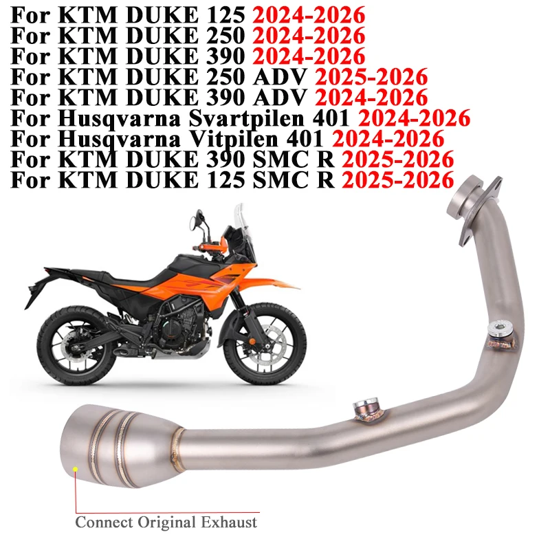 

Выхлопная система мотоцикла для KTM DUKE 125 250 390 ADV SMC R Husqvarna Svartpilen 401 2024-2026 Передняя соединительная труба Escape Slip On