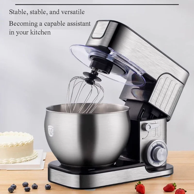 Electric Food Home Mixer 1000W, 6+P Speed Tilt Head with Stainless Steel Bowl, Dough Hook, Beater, Beater, Pour Hood