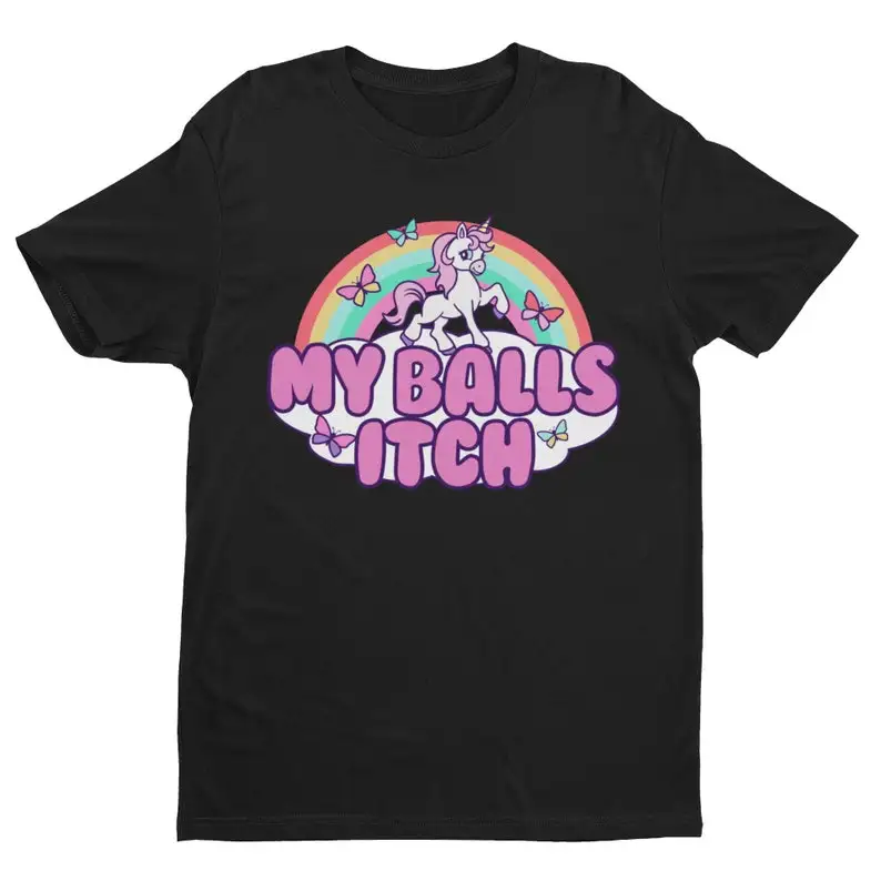 Lustiges Meme-T-Shirt „My Balls Itch Ironic Unicorn Rainbow Offensive“-T-Shirt Cringe Weird Dank Meme Tee Unappropriates Zitat Y2K-Witz