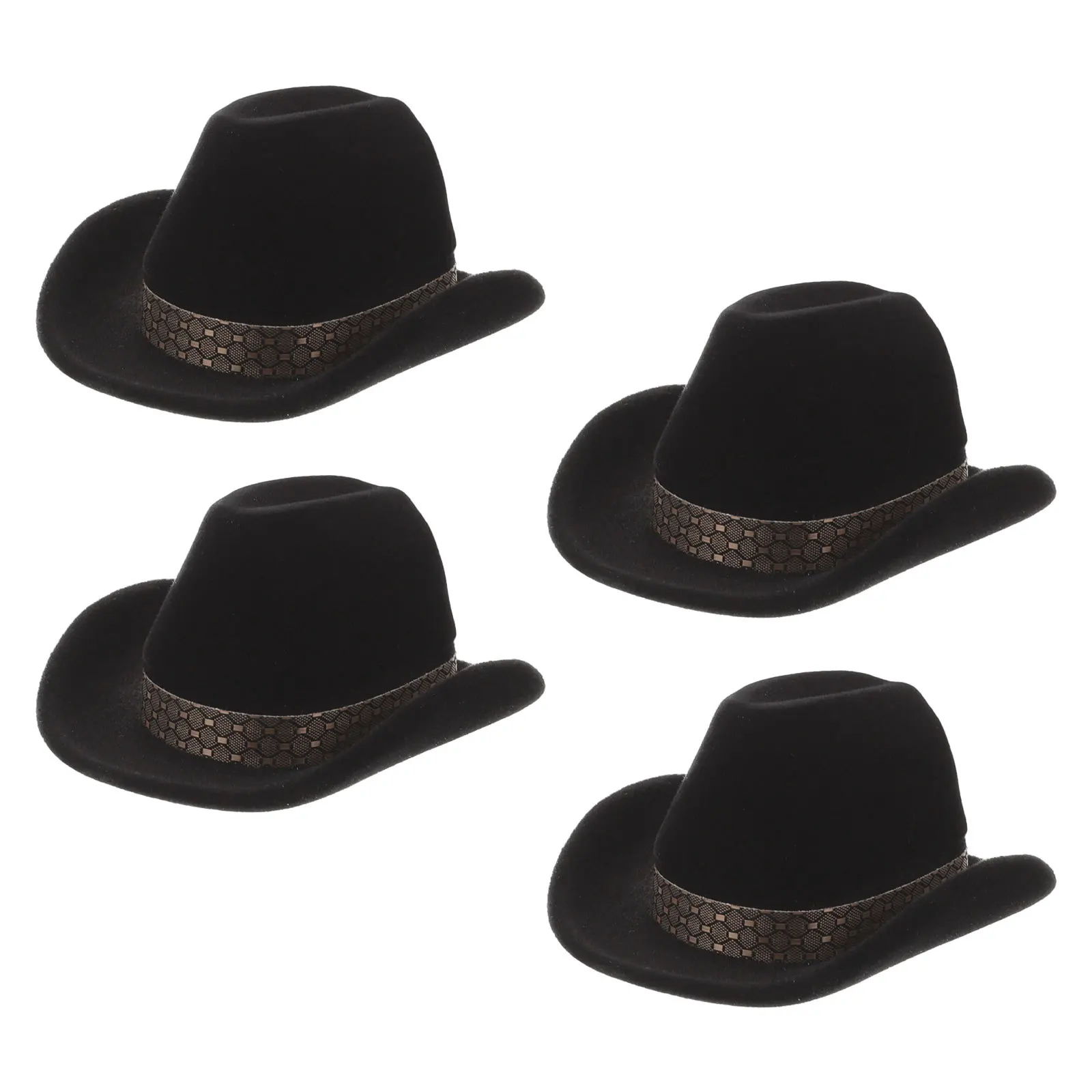 

4Pcs Western Cowboy Hat Jewelry Box Flocking Lined Small Ring Holder for Engagement Wedding Ceremony Decorative Trinket Box