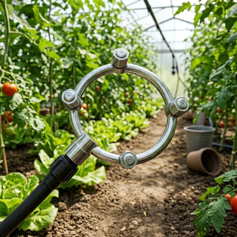 Stainless Steel 4-Head Misting Nozzle Circular Sprinkler for Garden Irrigation Systems and Outdoor Space Hydration