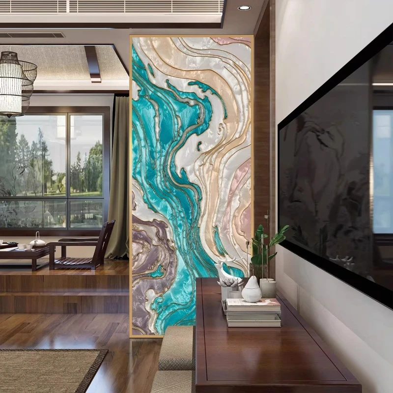 

Enamel color French light luxury villa art glass dining room living room entrance screen partition