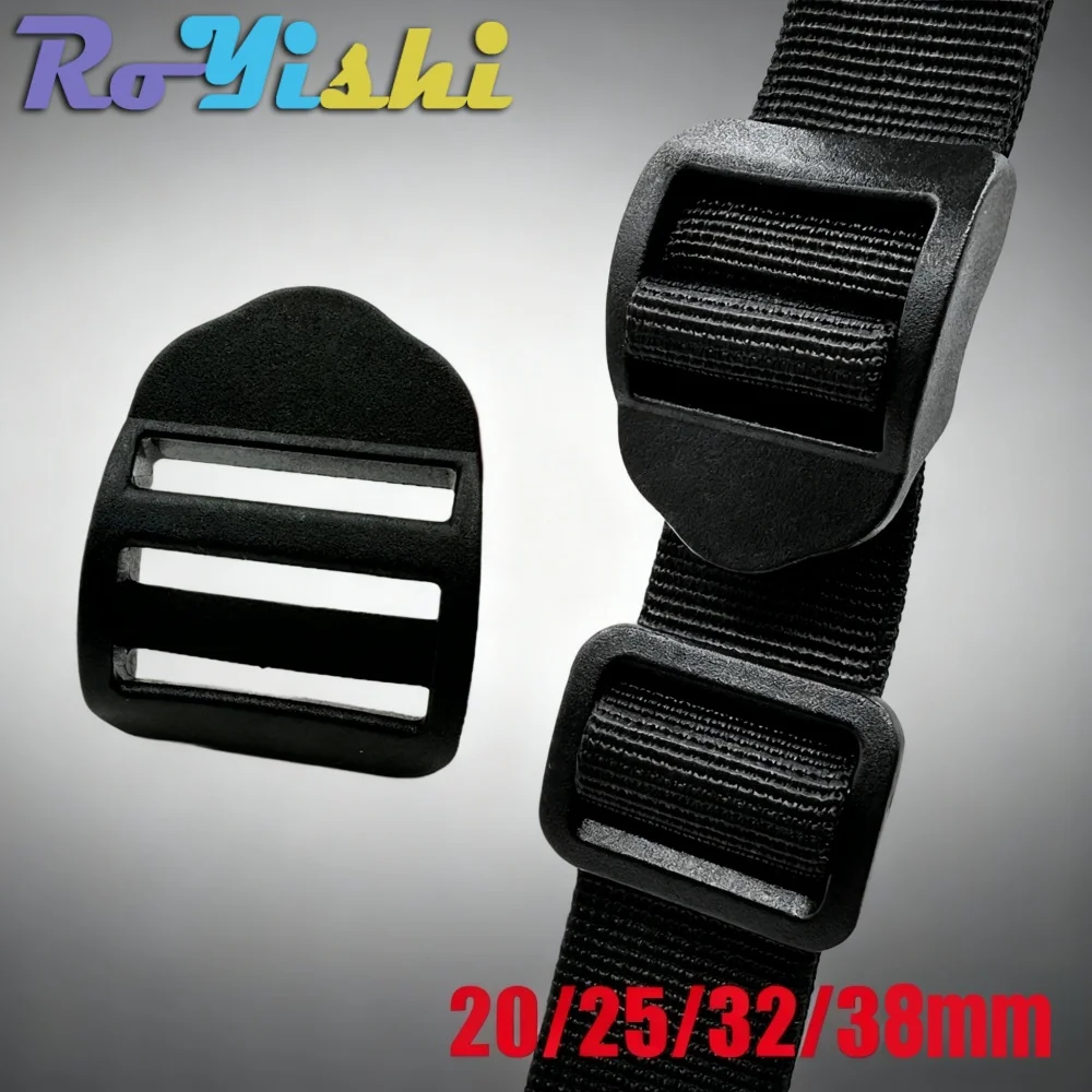10-100 Pcs/Pack RoYishi 20-38mm Black Ladder Lock/Tri-Glide Slider Plastic Buckles For Backpack Straps Webbing