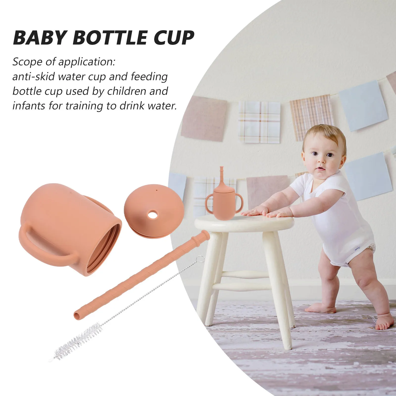 

Silicone Baby Training Cup with Handles and Straw Leak-Proof Washable Infant Drinking Cup for Toddlers Child Water Bottle Baby