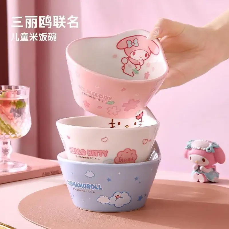 

Cinnamoroll Anime Sanrio Kawaii Ceramic Food Bowl Hello Kitty Cute Cartoon My Melody Ins Children Salad Dessert Tableware Gifts