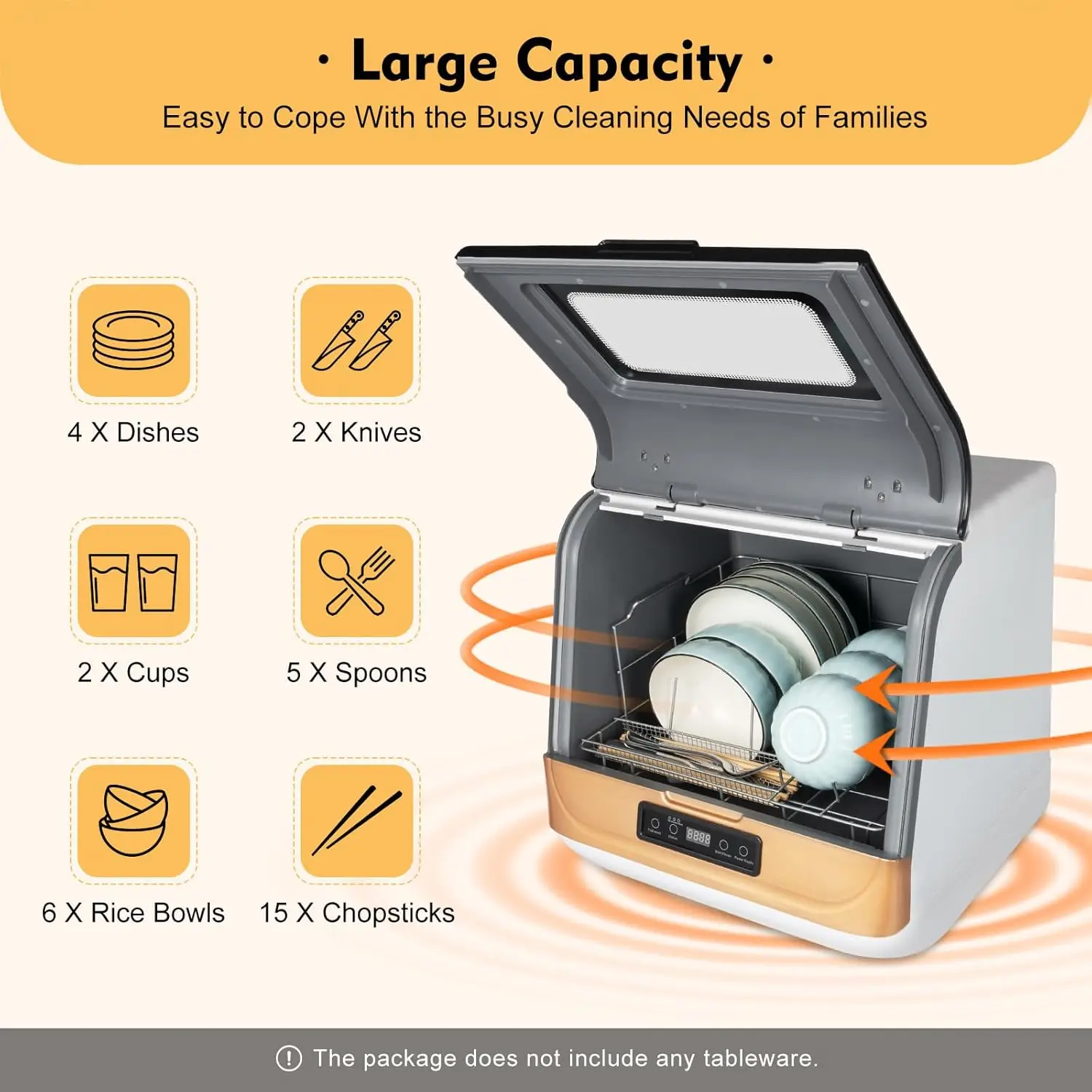 Countertop Dishwashers Compact Dishwasher with Water Inlet,3 Washing Modes,High Temperature & Air-Dry Large Capacity 12-20 Table