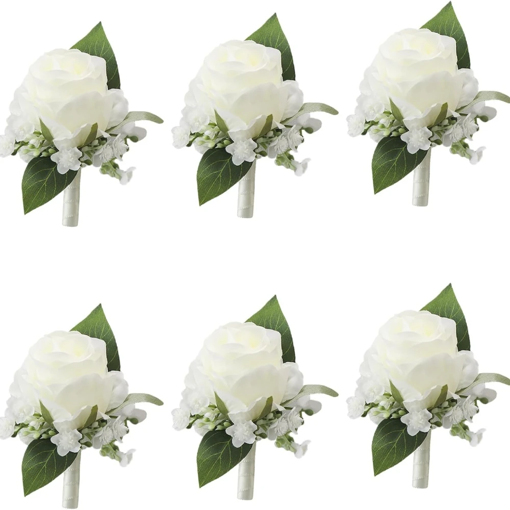 مجموعة من 6 قطع، رفقاء العريس وأفضل رجل العروة لحفلات الزفاف، العروة الوردية لحفل الزفاف للرجال